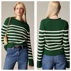 J. Crew Heritage Cotton Rollneck Sweater Green Stripe Chunky Knit Size XXS